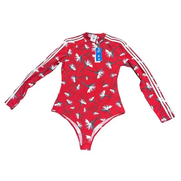 Adidas x Thebe Magugu South African red Bird of Paradise bodysuit Floral XL New - Picture 3 of 9